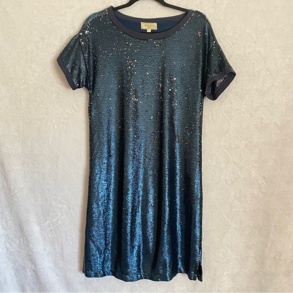 Anthropologie Moulinette Soeurs Interstellar Sequin Dress Blue Sz Small Shift - Picture 4 of 12